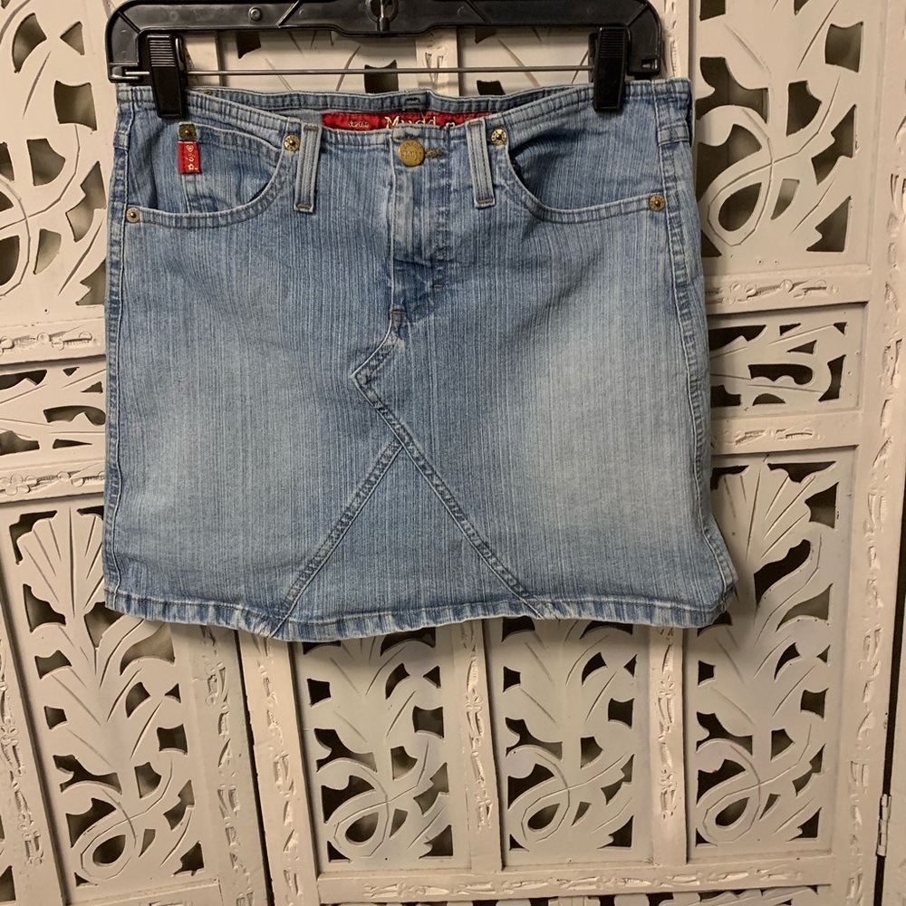 MUDD FUN LIGHT DENIM FADED MINI JEAN SKIRT